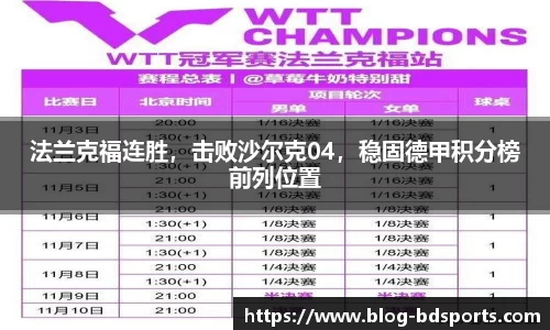 法兰克福连胜，击败沙尔克04，稳固德甲积分榜前列位置
