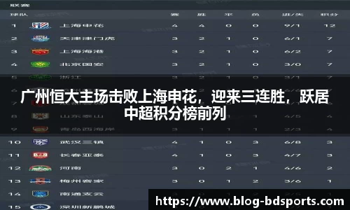 广州恒大主场击败上海申花，迎来三连胜，跃居中超积分榜前列